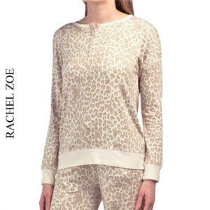 NWT RACHEL ZOE Leopard print Super Soft Henley Top Sweatshirt